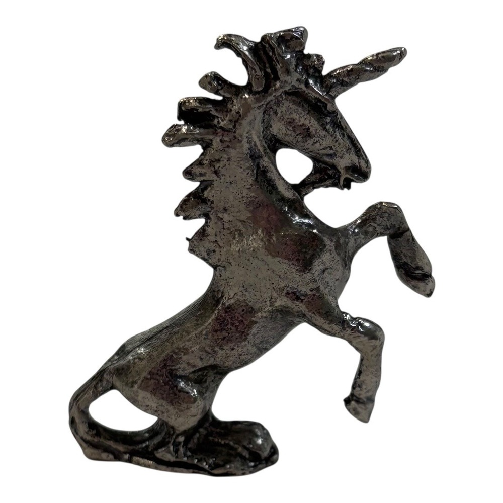 Unicorn Figurine Small Silver Pewter Tone Rearing‎ Mythical Fantasy Decor 2.25"